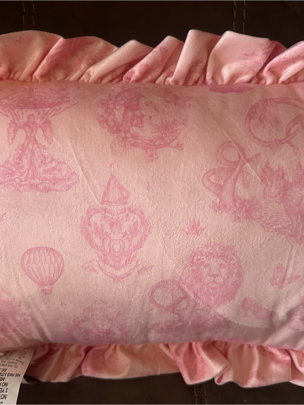 Pink Ruffle Decorative Pillow with Tonal Print